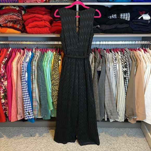 Alya black textured sleeveless v neck front tie lined jumpsuit size S - Picture 3 of 3